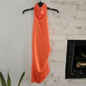 Satin Cowl Halter Neck Sleeveless Open Back Detail Asymmetrical Mini Drees Sz 2